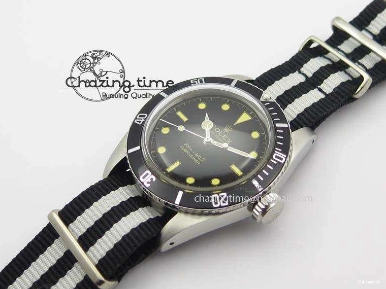 200m 660ft A2836 Nylon On Black Submariner Dial Vintage SS Strap Date No 0123